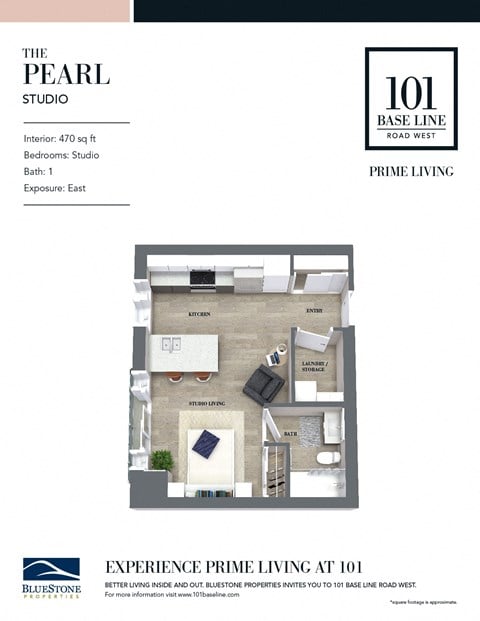 Floor plan for studio, 1 bath, 471 sqft